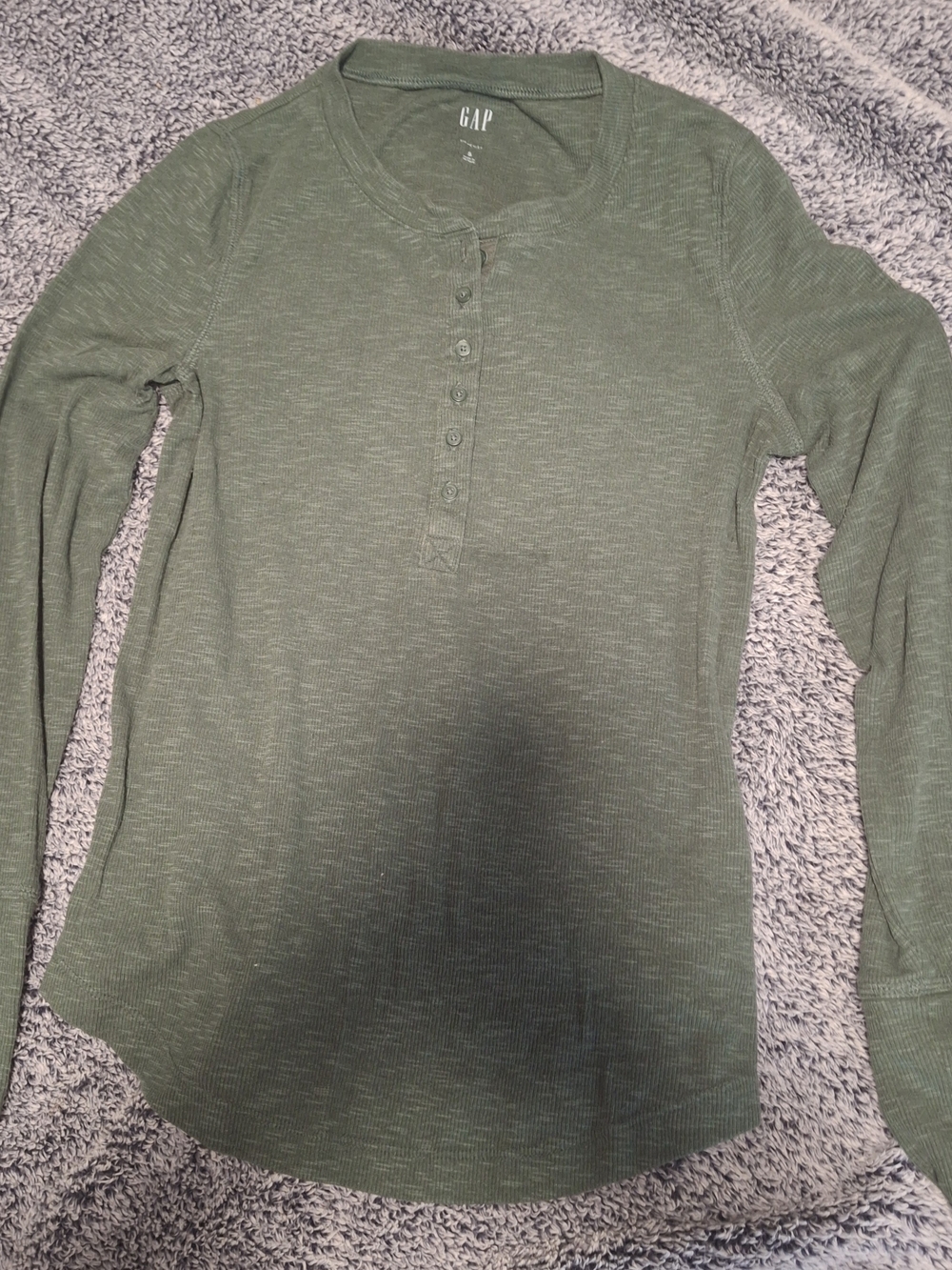 GAP Olive Ribbed Henley Long Sleeve Top